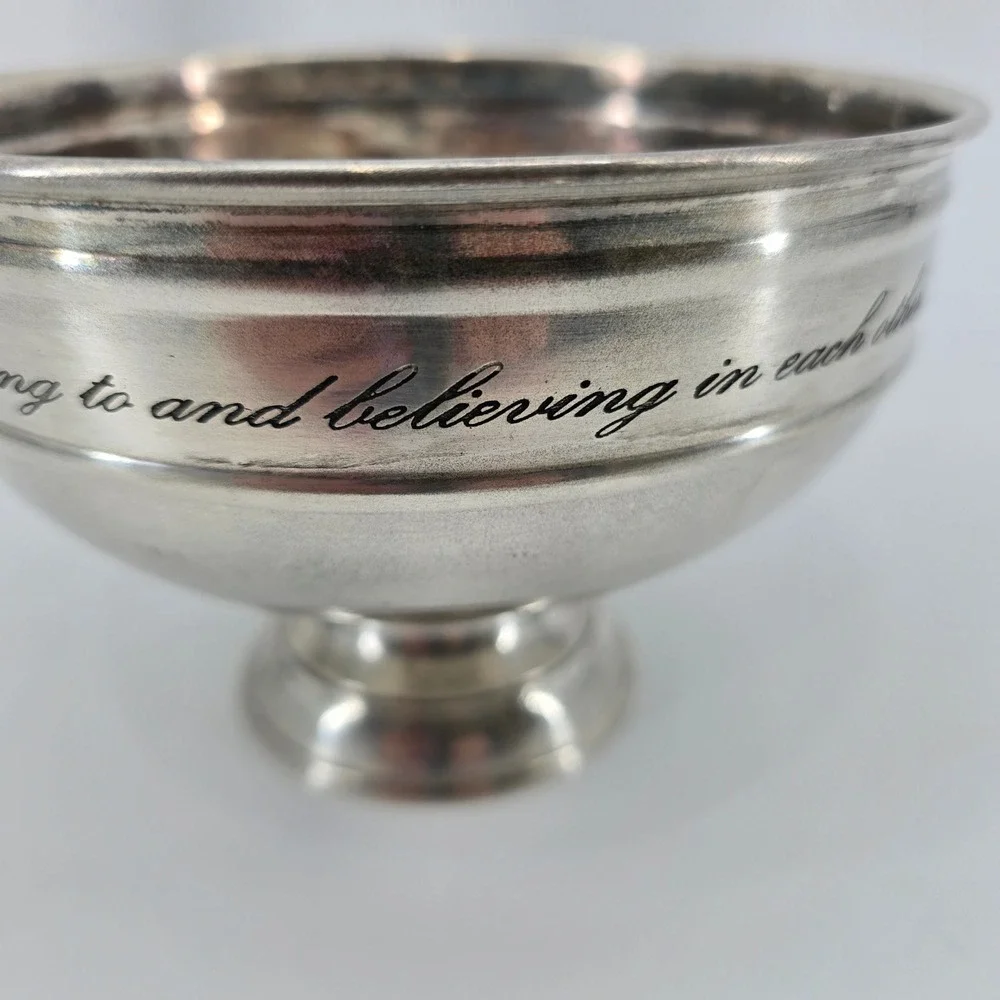 Pottery Barn Engraved Family Is Belonging Pedestal Bowl Home Decor Silver 6in